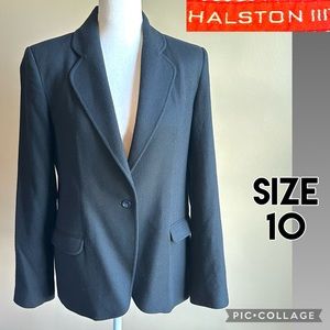 Halston III Womens Classic Wool Blazer Black 1 Button 2 Pockets Size 10